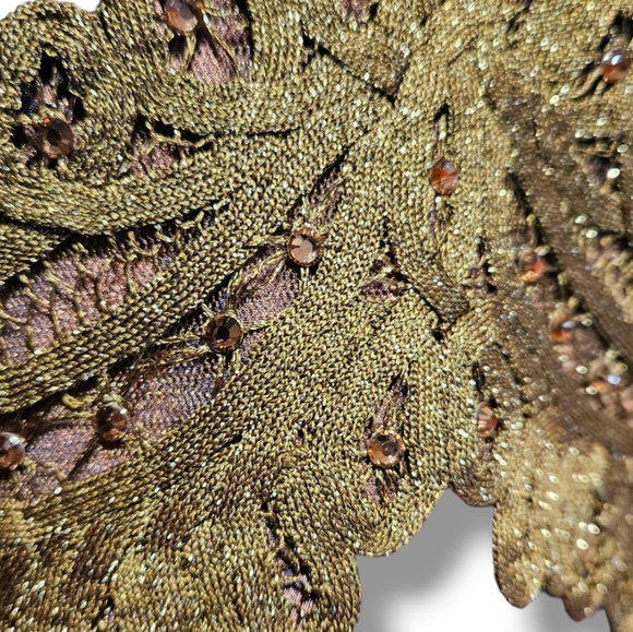 Metallic lace and beaded evening dress. Purple/bronze. Size 10. Lace Detailing - Picture 6 of 9